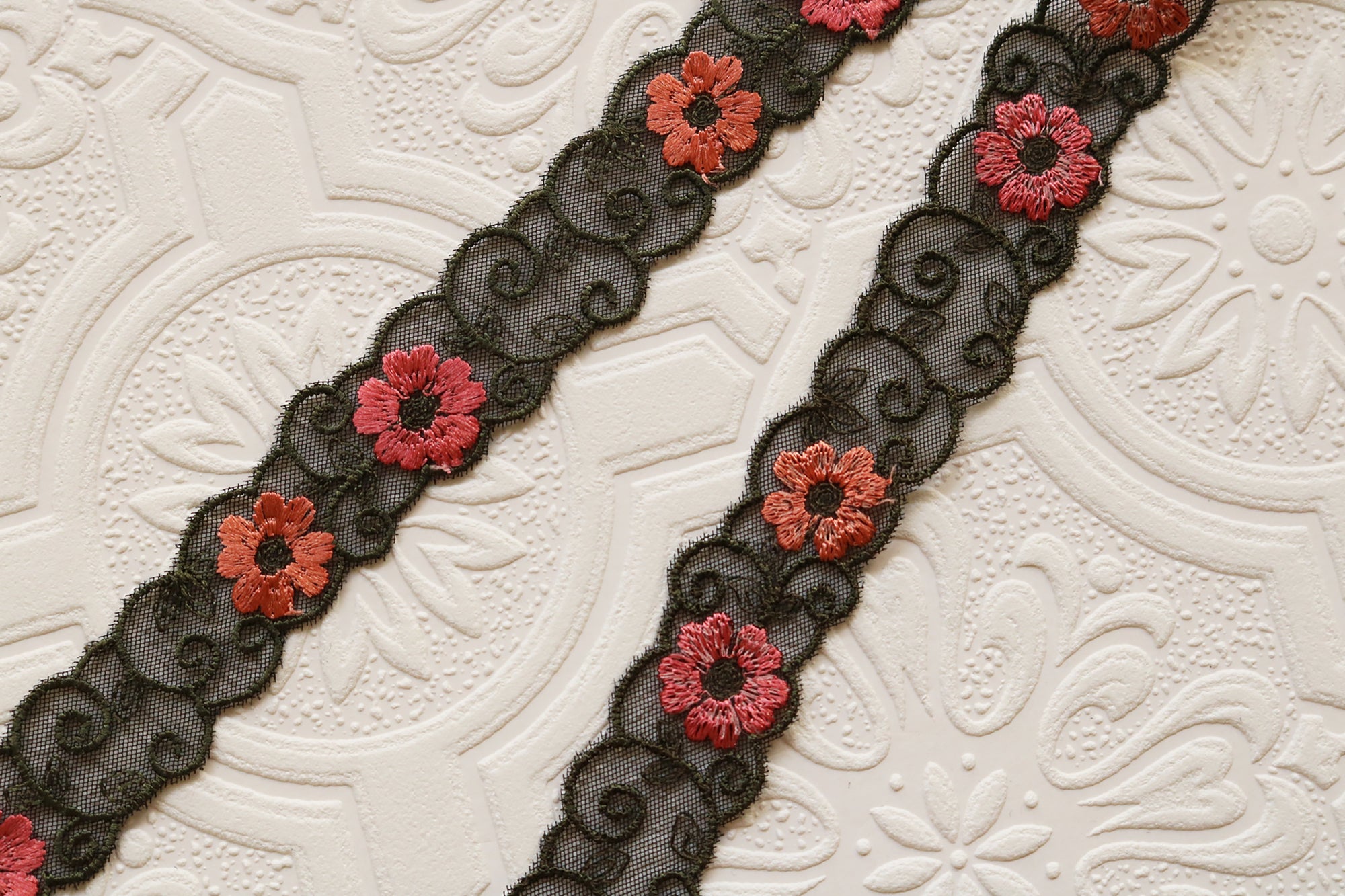 Green, Pink, and Orange 3/4" Floral Trim